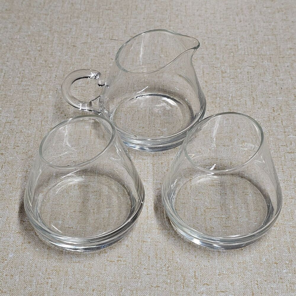 Slant Angled Rim Clear Glass Stemless Wine Glass W/ Pitcher Set of 3 Barware